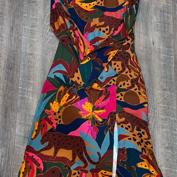 NEW Farm Rio Leopard jungle Midi Dress long sleeve bananas  Size Small - Picture 4 of 9